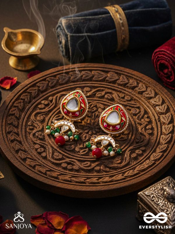 ANUPRITA - DIVINELY ADORNED - TRADITIONAL KUNDAN EARRINGS WITH PEARL AND BEADS