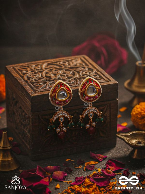 ANUPRITA - DIVINELY ADORNED - TRADITIONAL KUNDAN EARRINGS WITH PEARL AND BEADS