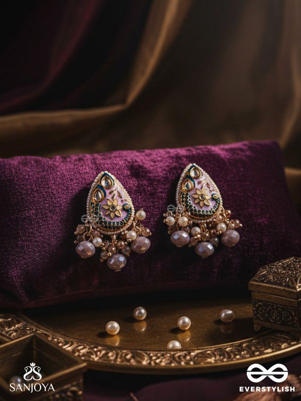 CHITRAMANI - JEWELLED ART - HANDCRAFTED KUNDAN EARRINGS WITH DETAILED ENAMEL WORK AND SOFT GEM DROPS