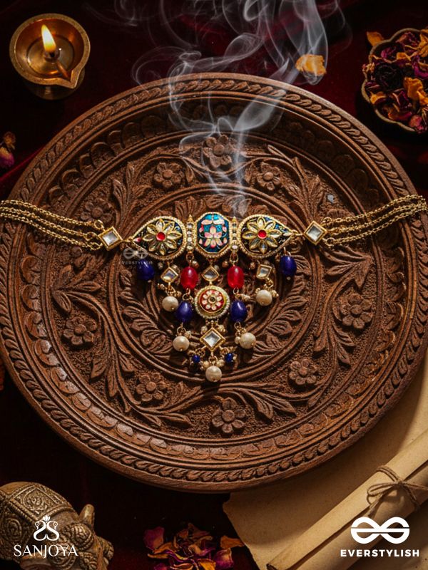 SANDHYARAGA - EVENING HUES - EXQUISITE KUNDAN NECKLACE WITH ENAMELLING AND GEM DROPS