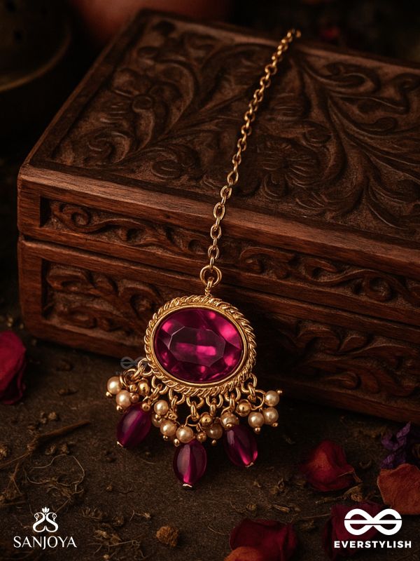 SINDURINI - VERMILION GRACE - STATEMENT KUNDAN POLKI MAANGTIKA WITH RED GEMSTONES AND ENAMEL ACCENTS