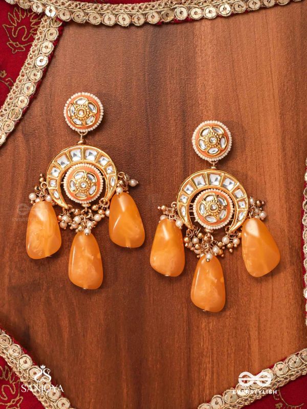 SHATRUNJAYA - CONQUEROR’S GLORY - GRAND HERITAGE KUNDAN EARRINGS WITH ENAMELLED ACCENTS AND ORANGE GEMS
