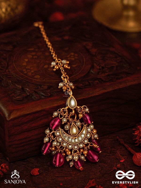PUSHPALEKHA - STROKES OF FLOWERS - INTRICATE FLORAL ENAMELLED KUNDAN MAANGTIKA WITH RUBY BEADS