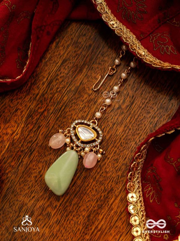 SHITALA - COOLING GRACE - CLASSIC GREEN KUNDAN POLKI MAANGTIKA WITH GOLDEN DETAILS AND SOFT GEM ACCENTS