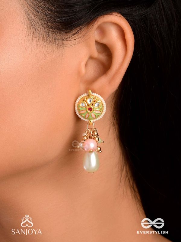 TANVIKA - DELICATE BEAUTY- DELICATE ENAMELLED EARRINGS WITH PEARLS AND BEADS
