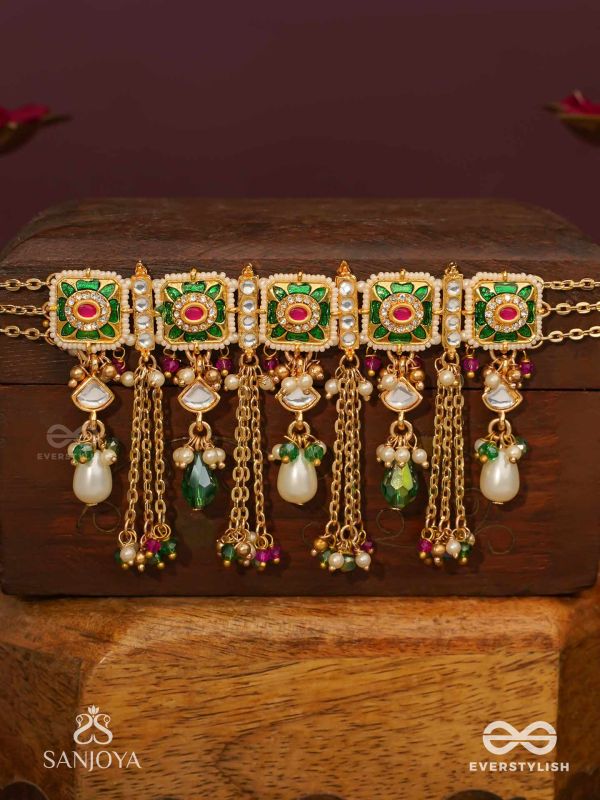 RANIRAGA - QUEEN’S MELODY- EXQUISITE KUNDAN NECKPIECE WITH FLORAL ENAMEL WORK, BEADS AND PEARLS