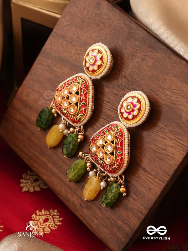 SATRANGIJA - RAINBOW-CLAD- FESTIVE ENAMELLED KUNDAN EARRINGS WITH COLORFUL DROPS AND PEARLS