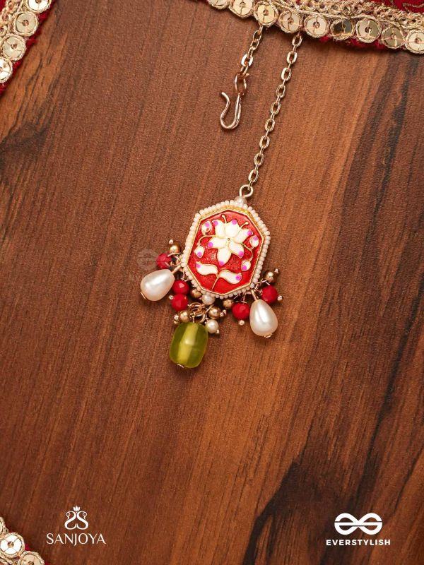 PADMALATA - LOTUS CREEPER - ENAMELED LOTUS PATTERN MAANGTIKA WITH PEARLS AND BEAD DROPS