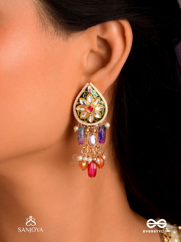 RANGKUSUMA - BLOOM OF COLORS- VIBRANT KUNDAN EARRINGS WITH BEADS, PEARLS AND ENAMELLING