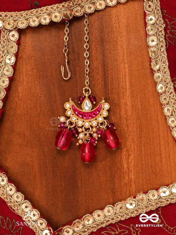 KAMALANGI - LOTUS-BODIED- FLORAL ENAMEL CENTRE DESIGN MAANGTIKA WITH TRIPLE CHAIN LAYERS AND RUBY BAEDS AND PEARLS
