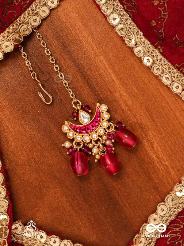 KAMALANGI - LOTUS-BODIED- FLORAL ENAMEL CENTRE DESIGN MAANGTIKA WITH TRIPLE CHAIN LAYERS AND RUBY BAEDS AND PEARLS