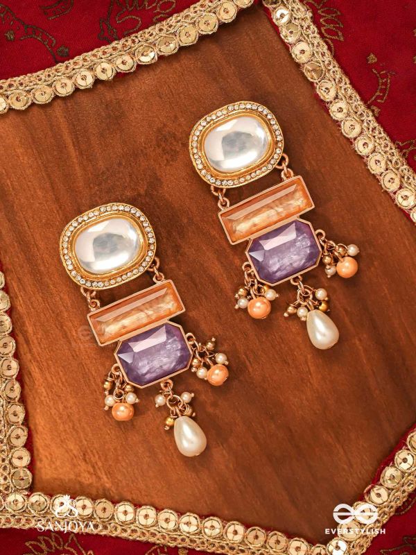 VASUNDHARA - EARTHLY BEAUTY- EARTH-TONED GEMSTONE EARRINGS WITH BEADS, KUNDAN AND PEARLS