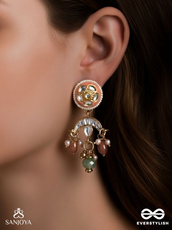 RAGTANIKA - COLORED COMPOSITION- HERITAGE STYLE KUNDAN EARRINGS WITH PEARLS AND BEADS