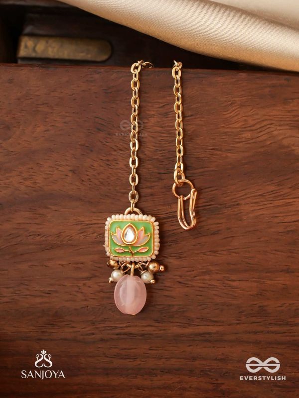 MRIDULPADMA - GENTLE LOTUS- DELICATE KUNDAN MAANGTIKA WITH FLORAL MOTIFS, BEADS AND PEARLS