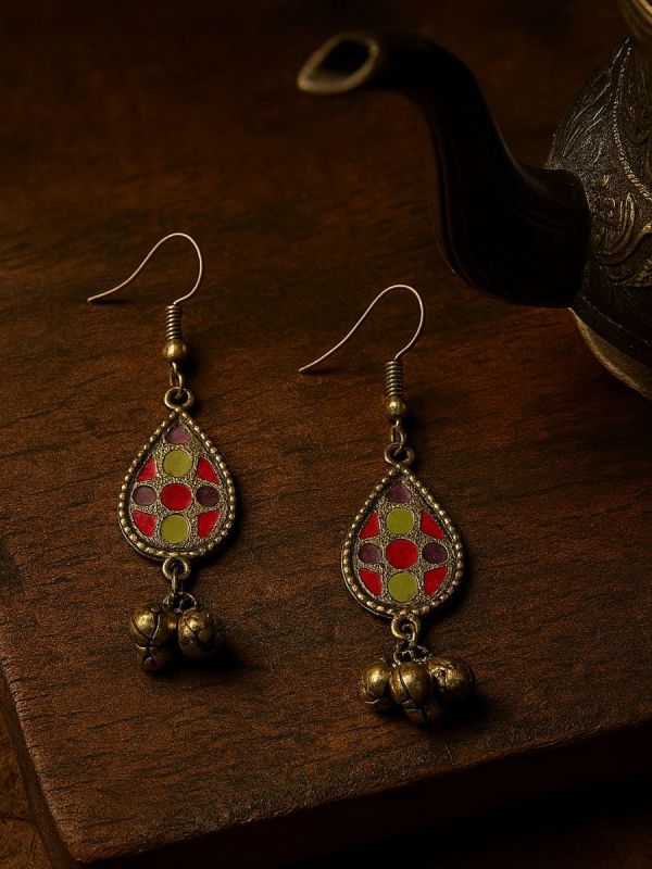RANG CHARM- OXIDISED ENAMELLED TEARDROP EARRING