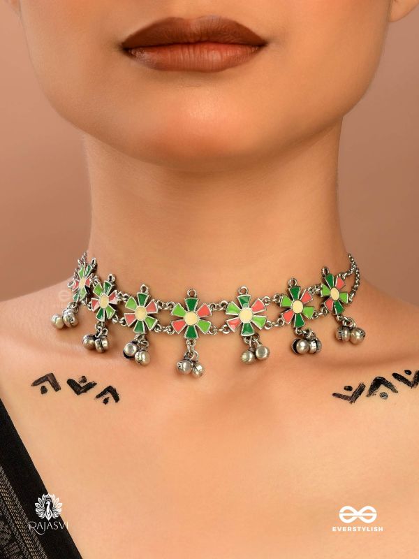 SPRING WHIM- OXIDISED FLORAL CHARM CHOKER