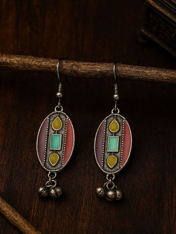  BAZAAR BEAT- OVAL ENAMELLED OXIDISED EARRINGS