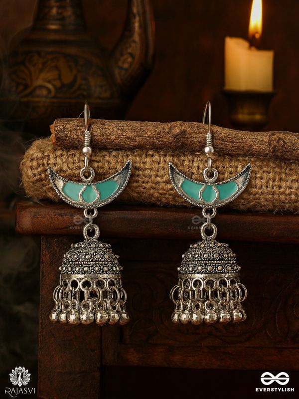 NEEL CHAAND-  ENAMELLED OXIDISED CRESCENT EARRING