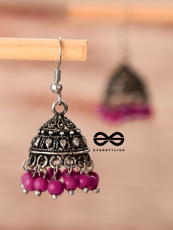The Little Boho Oxidised Jhumkas (Pink) - Oxidised Boho Earrings
