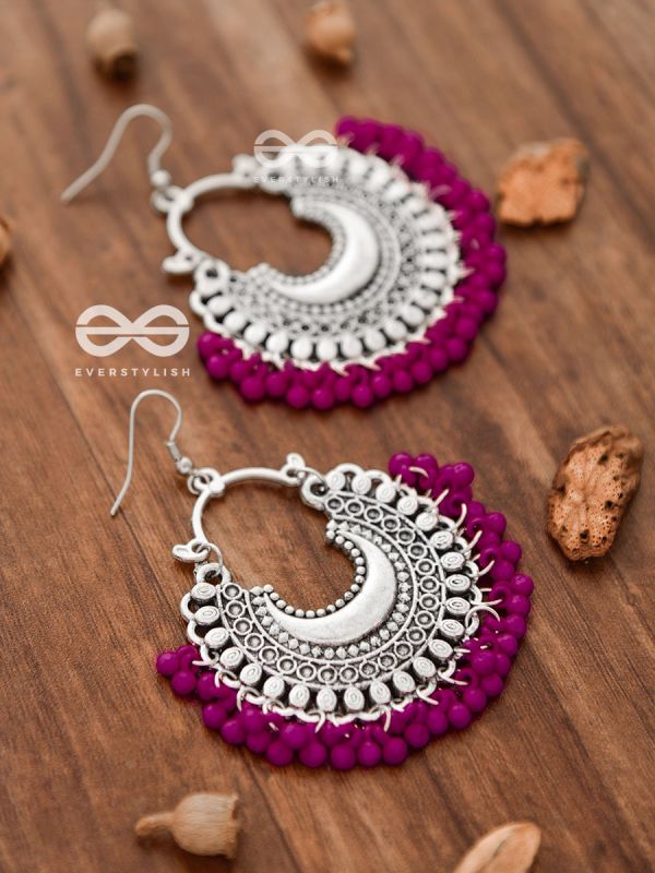 The Motif Moon Chandbali Earrings (Magenta) - The Boho Basics