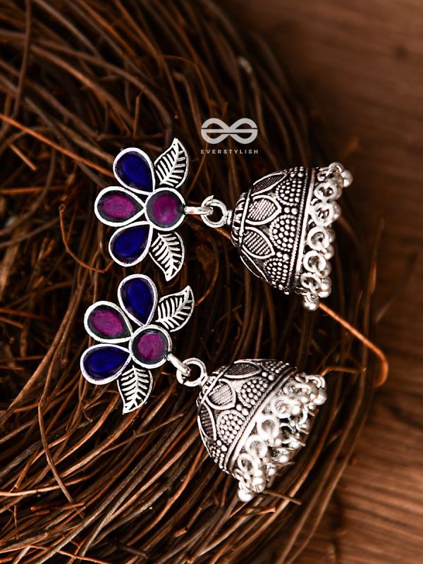The Floral Delight Meenakari Arwork Jhumkis (Pink-Blue)