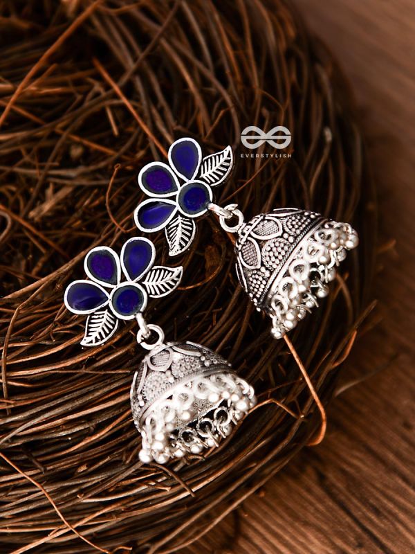 The Floral Delight Meenakari Arwork Jhumkis (Blue)