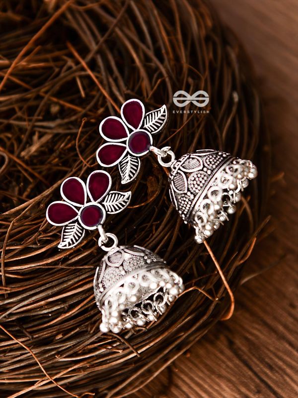 The Floral Delight Meenakari Arwork Jhumkis (Red)