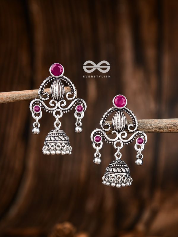 The Curved Artwork - Embellished Oxidised Earrings