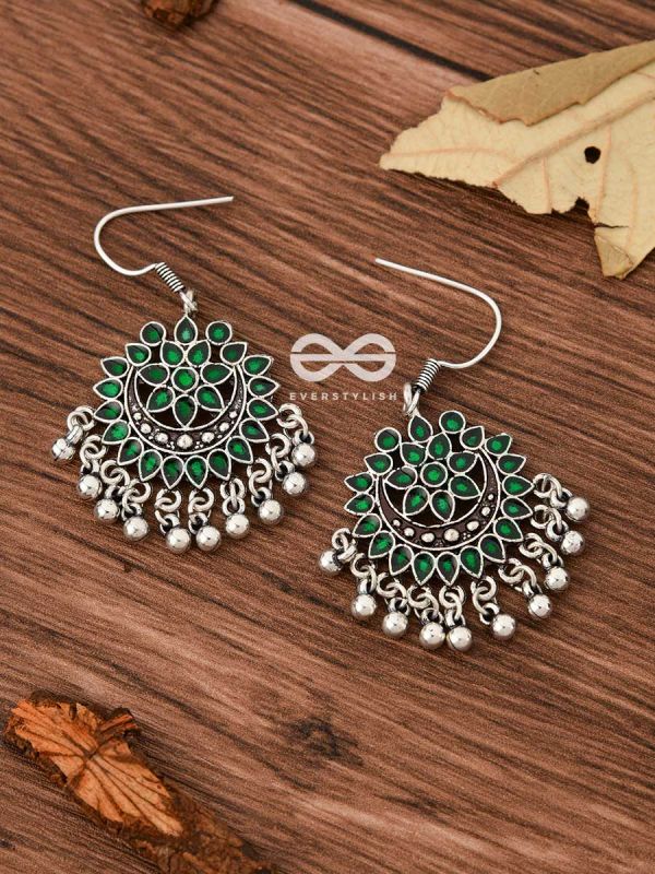 The Fabulous Floral Enamel Danglers- Green - The Embellished Oxidised Collection