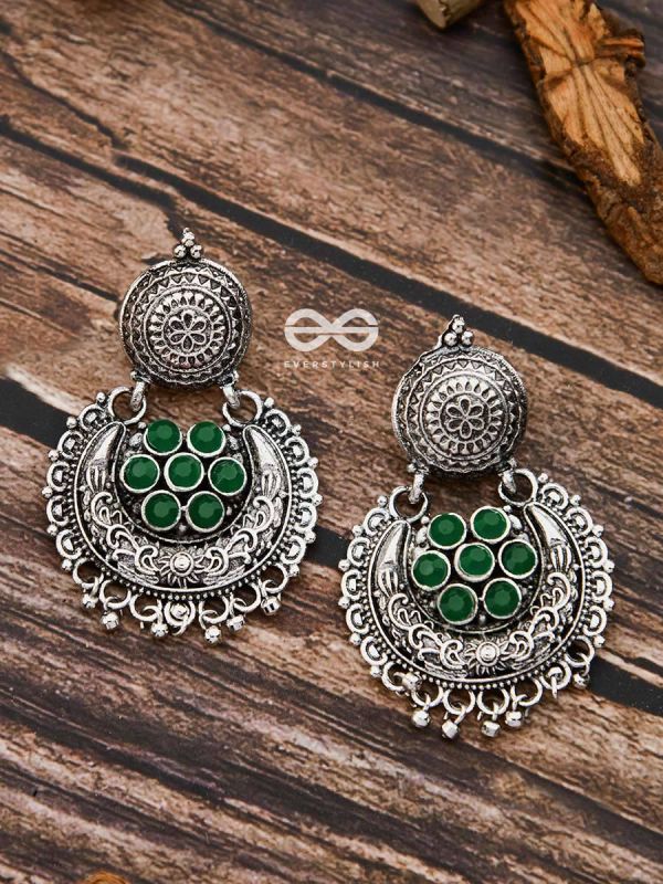 The Peppy Touch - Oxidised Boho Earrings (Green)