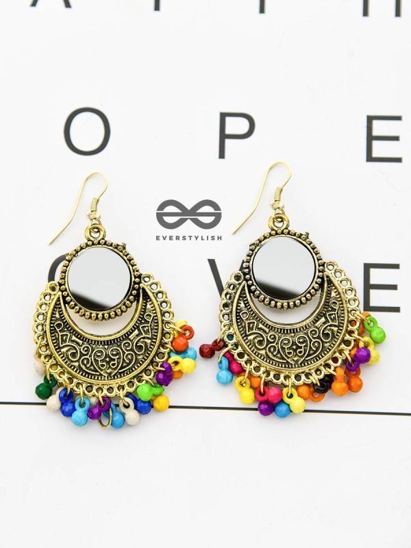 The Mirror Motifs- Oxidised Boho Earrings -Golden Multicolour