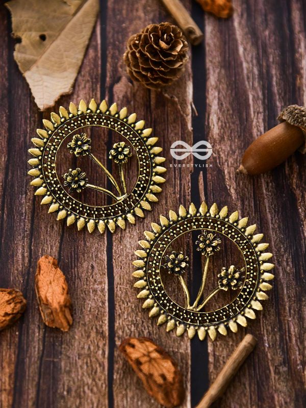 The Artsy Bohemian Sun - Oxidised Boho Earrings (Golden)