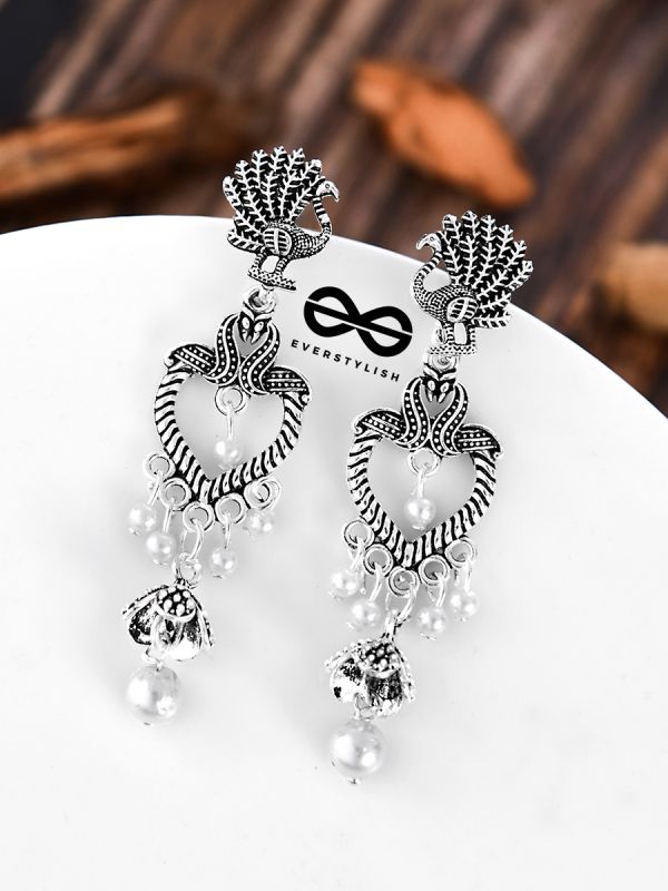 The Layered Bohemian Peacock Artwork - Oxidised Boho Earrings