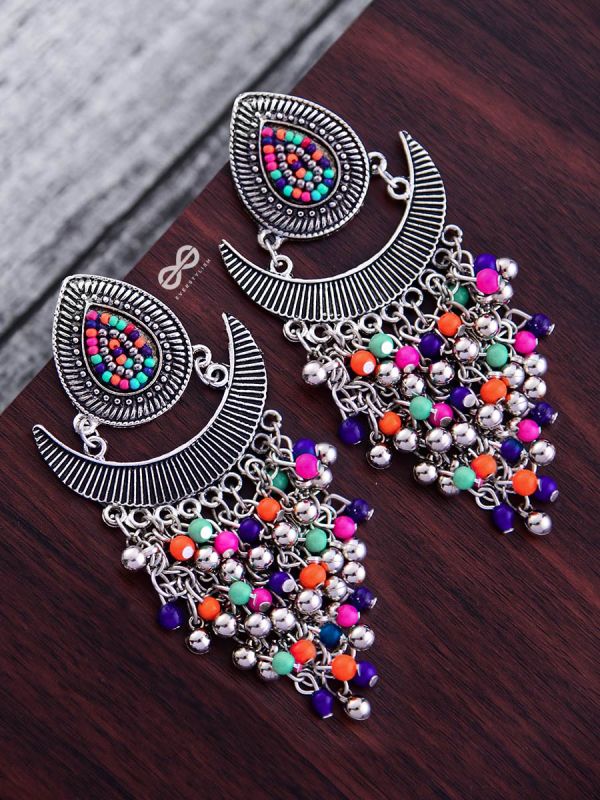 The Droplet Jhaalar Earrings (Multicolour) - The Embroidered Oxidised Collection