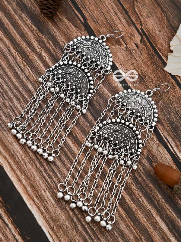 The Double Intricate Moon Danglers - Oxidised Boho Earrings