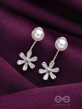 The Arctic Bloom- Silver  Drop CZ Ear-Jackets