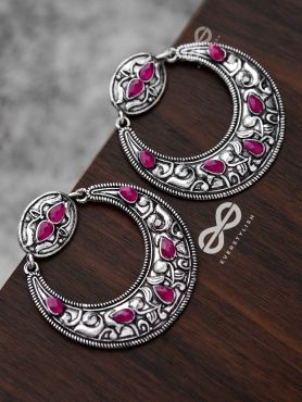 The Elegant Desire (Ruby Red) - Embellished Oxidised Earrings
