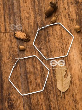 The Hypnotic Hexagonal Hoops(Silver) - Casual Daily-wear Earrings