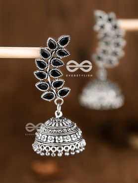 The Elegance of Nature (Onyx Black) Jhumkas - Embellished Oxidised Collection
