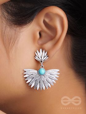 The Turquoise Boho Ferns - Oxidised Boho Earrings