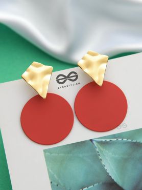 The Chic Elegance - Golden Red Statement Earrings