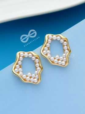 "Pearls in a Twist" - Statement Golden Stud Earrings