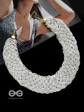 The Beauteous Braided Criss-Cross Beaded Necklace (White)