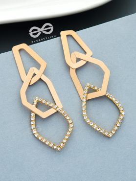 The Interlinked Geometric Shimmer - Golden Statement Danglers