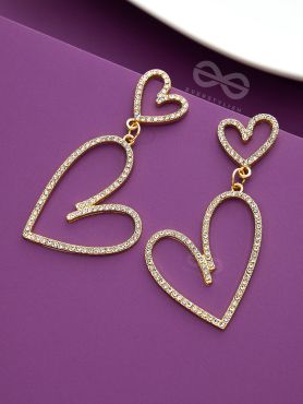 The Glamorous Hearts - Embellished Golden Earrings