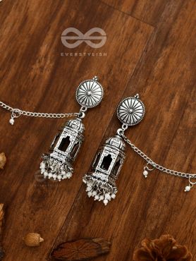 A Divine Allure - Oxidised Silver Earrings with hair Attachement