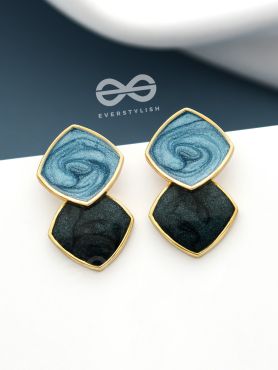 A CLASSY DELIGHT - STATEMENT ENAMELLED EARRINGS ( Blue-Black)