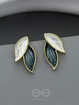 PETALS PANACHE- GOLDEN ENAMELLED EARRINGS (DENIM BLUE)
