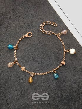 The Shimmering Sleet- Pearl and Crystals Studded Golden Bracelet