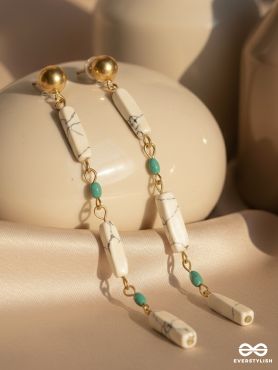 Marble-lous - Blue and White Stone Studded Golden Earrings
